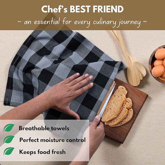 Native Fab 6 Pack Buffalo Check Kitchen Dish Towels, Washable 16"x26" - Image 2