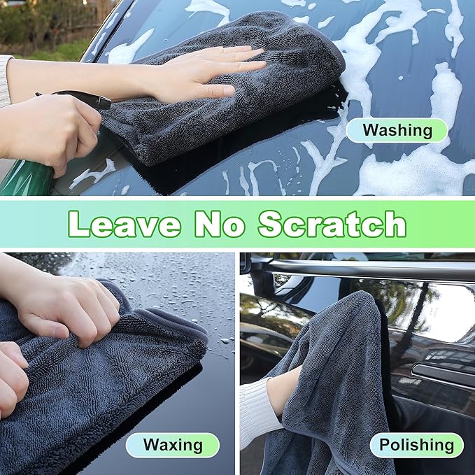 JOYMOOP Microfiber Towels for Cars, 35.4" x 23.6" Car Drying Towel, Dark Gray - Image 6