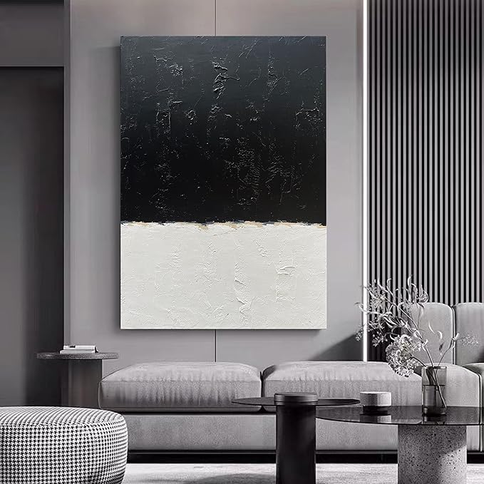 NANKAI Hand-Painted Black and White Wall Art, Minimalist Abstract Painting - Image 6