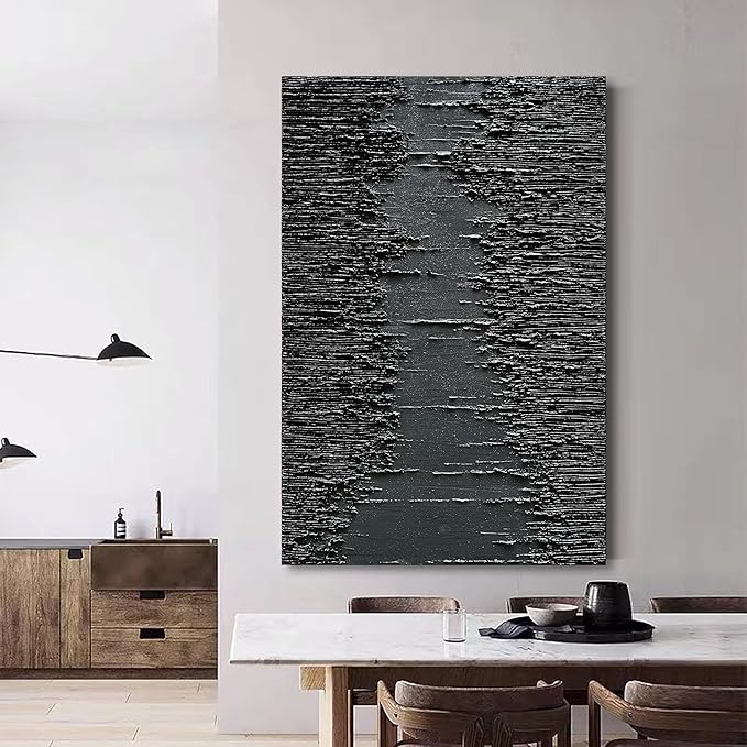 NANKAI Art Hand-Painted Thick Texture Black Minimalist Oil Painting 45x30 Inchs - Image 5