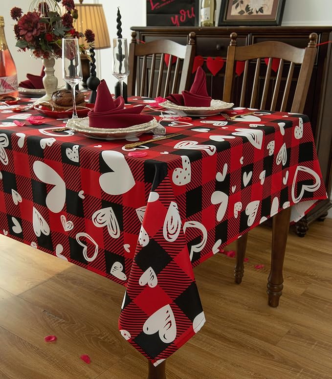 Red Gingham Plaid Love Heart Tablecloth - Image 2
