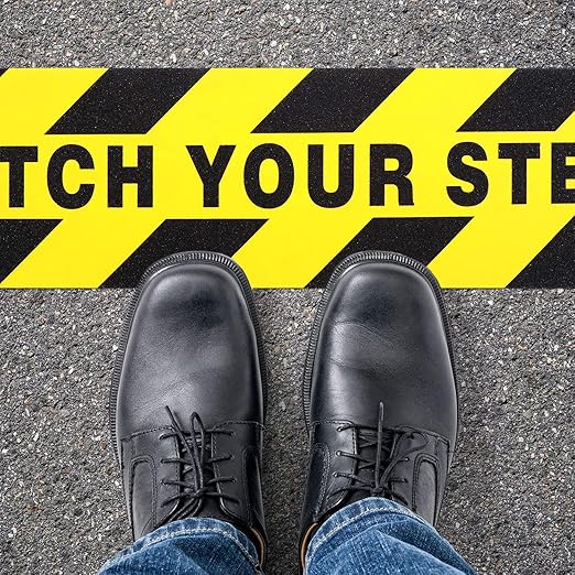 Boao 4 Pieces Watch Your Step Stickers Sign 6 x 24 Inch Caution Watch Your Step - Image 3