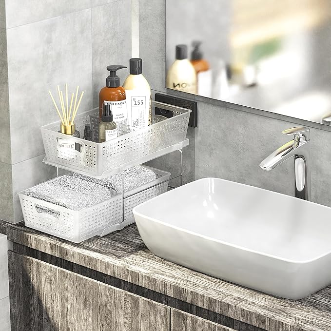 Simple Houseware 2 Tier Bathroom Organizer Tray Pull-Out Sliding - Image 6
