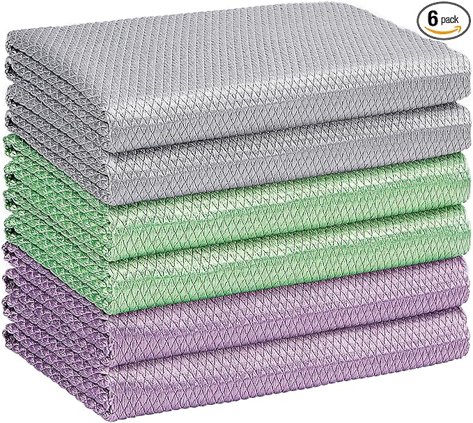 HOMEXCEL Microfiber Glass Cleaning Cloths-6PK, Stainless Steel, Premium by HOMEXCEL