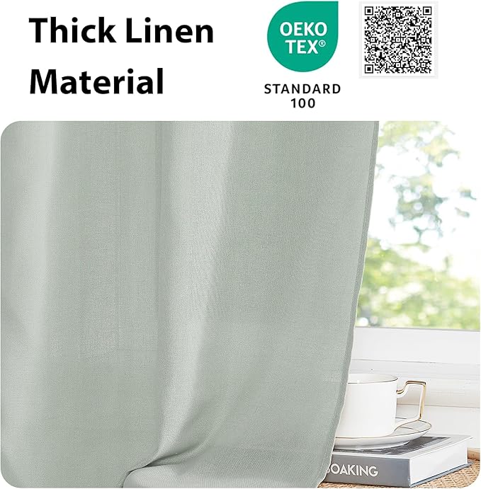 NICETOWN Sage Green Window Curtains Linen Blended, Privacy French Door Curtains - Image 7