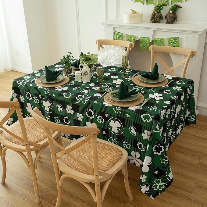 Green Gingham Shamrock Plaid Tablecloth - Image 2