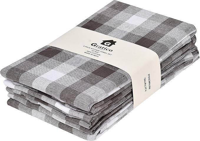 Kitchen Towels Set of 6 Soft Premium Cotton Highly Absorbent Dish Towels 20X30 by Gratico