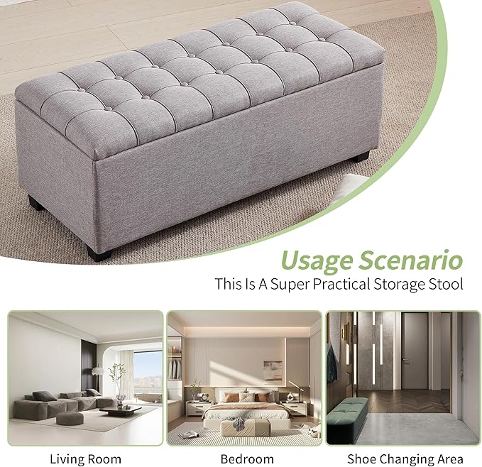 Ottoman with Storage 38 inches, Furniture End of Bed Storage Benches, Long - Image 6