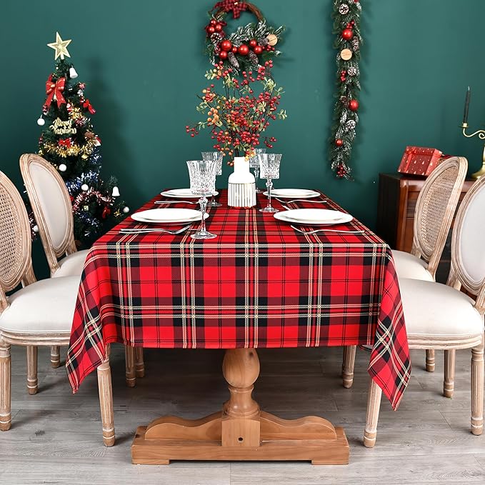 Tartan Waterproof Christmas Plaid Tablecloth Fabric - Image 4