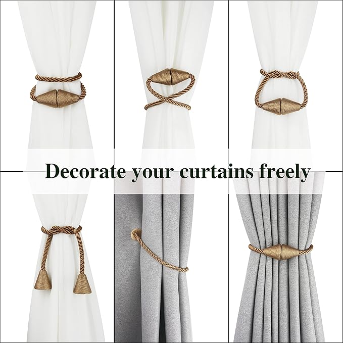 2 Pack Magnetic Curtain Tiebacks Rope Modern Handmade Curtain Tie Backs - Image 5