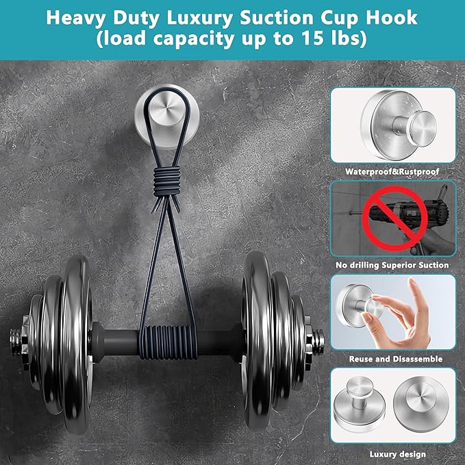 Suction Cup Hooks for Shower, Removable No Drill Towel Hooks, Upgraded 15 lbs - Image 4