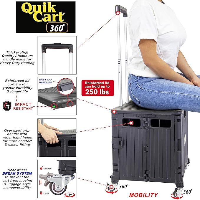dbest products Quik Cart 360 Four Wheeled Rolling Crate Teacher Utility - Image 2
