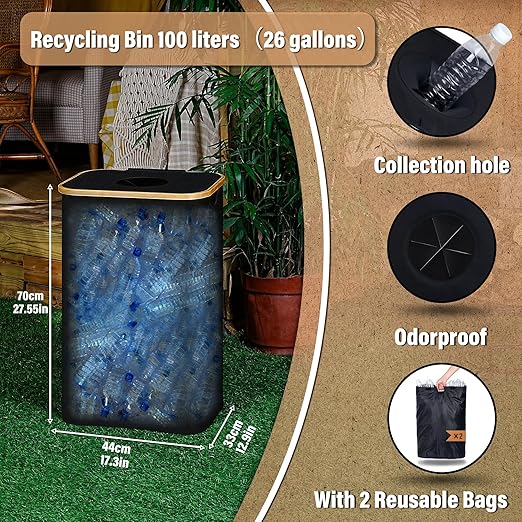 efluky Recycling Bin for Kitchen 26 Gallon, 100L Recycle Bin - Image 2
