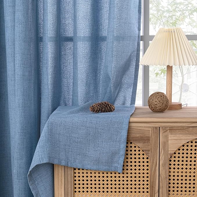YoungsTex Denim Blue Linen Semi Sheer Curtains 84 Inches Long - Image 7