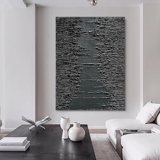 NANKAI Art Hand-Painted Thick Texture Black Minimalist Oil Painting 45x30 Inchs - Image 6