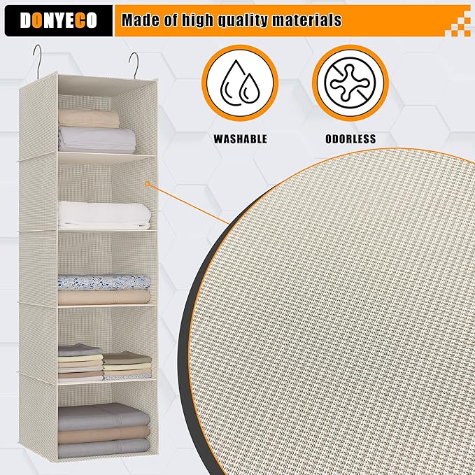 Hanging Closet Organizer, Easy Mount Foldable 5-Shelf Hanging Closet Wardrobe - Image 4