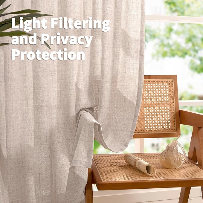 YoungsTex Pinch Pleated Linen Curtains 102 Inch Length 2 Panels Light Filtering - Image 4