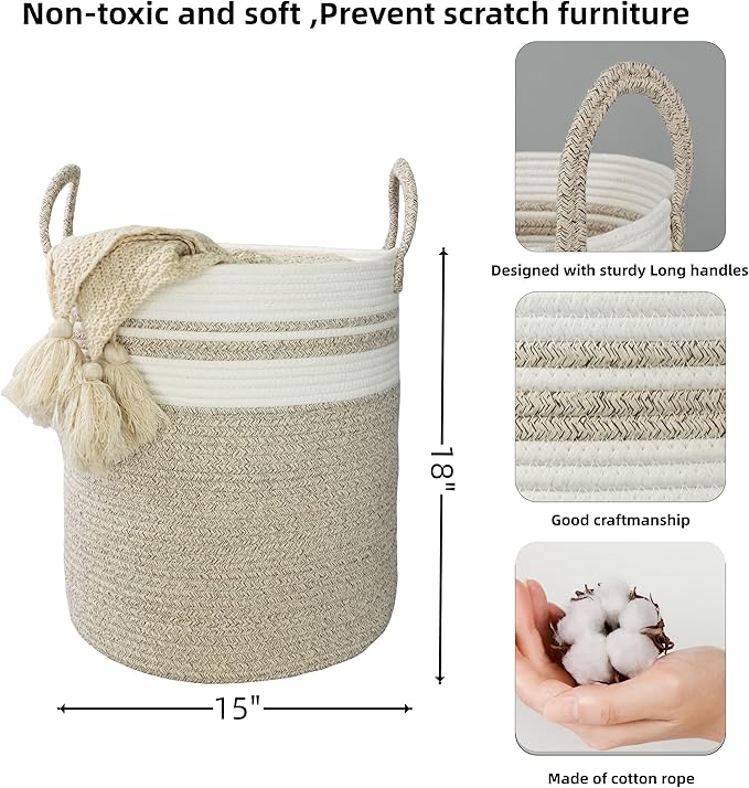 Cotton Rope Laundry Basket Hamper - Image 2