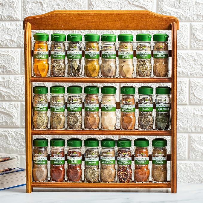 McCormick Gourmet Three Tier Wood 24 Piece Organic Spice Rack Organizer - Image 15