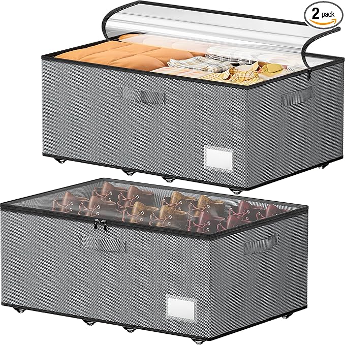 Underbed Storage with Wheels, 2 Pack Under Bed Storage Containers with Clear by Unknown