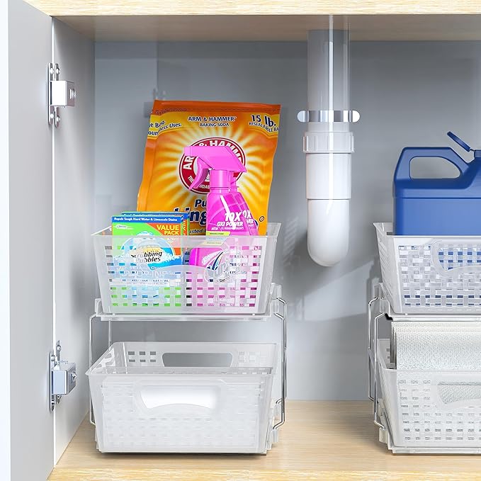 Simple Houseware 2 Tier Bathroom Organizer Tray Pull-Out Sliding - Image 7
