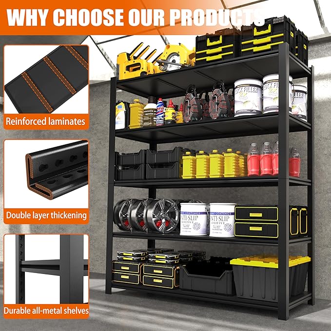 84“H Garage Shelving Heavy Duty Storage Shelves 3000 LBS Adjustable 5 Tier - Image 5