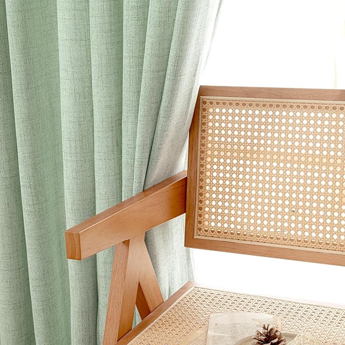 YoungsTex Sage Green Linen Curtains 90 Inch Length Living Room, Textured Semi - Image 8