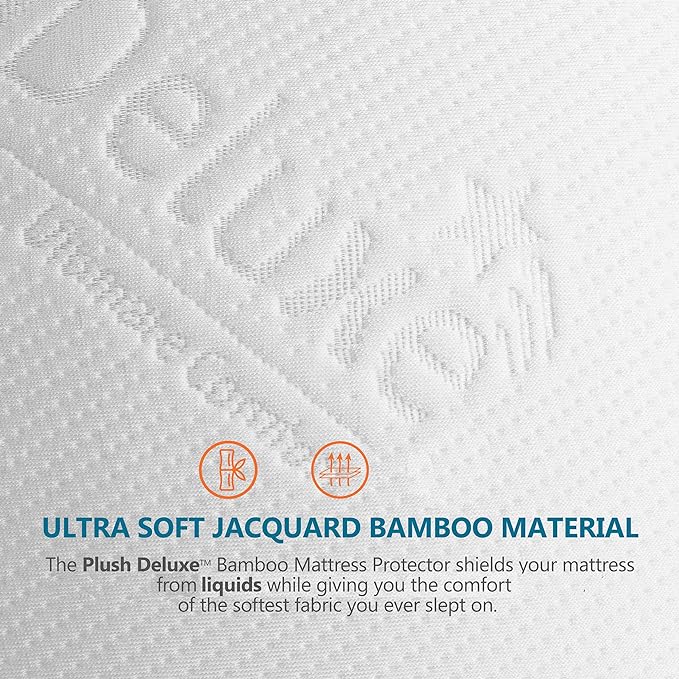 PlushDeluxe Premium Bamboo Mattress Protector – Queen Size, Waterproof - Image 2