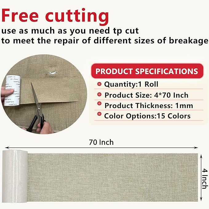 Linen Repair Tape 4x70 Inch Self-Adhesive Couch Patch Repair Fabric Patch - Image 2