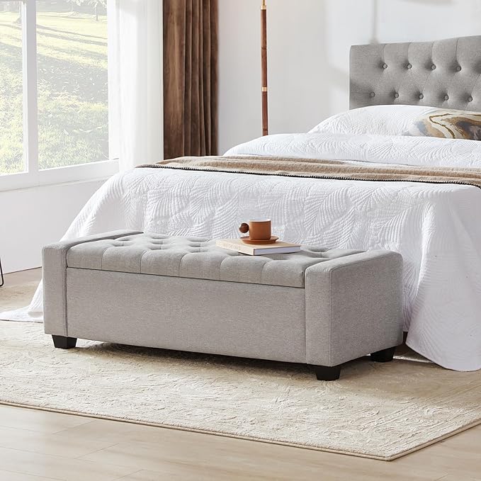 48" Ottoman with Storage, Storage Ottoman Bench with Safety Hinge, Upholstered - Image 8