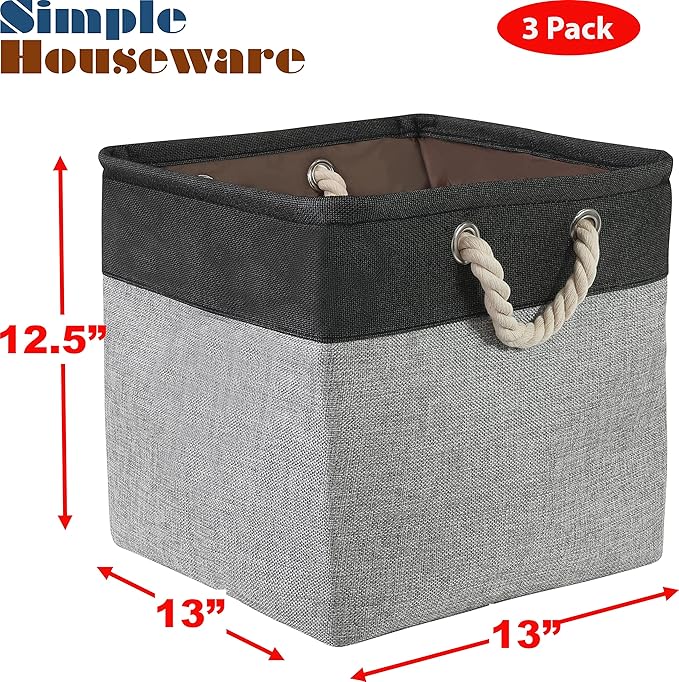 SIMPLE HOUSEWARE Fabric Storage Cubes, 3 Pack, Dark Gray - Image 5