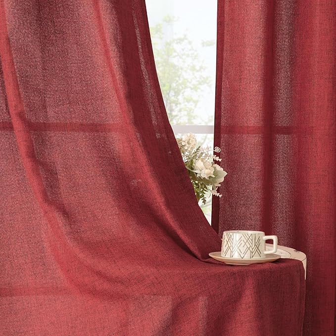 YoungsTex Red Short Linen Curtains 36 Inch Length - Image 3