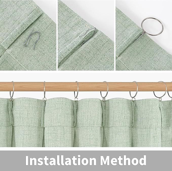 YoungsTex Sage Green Linen Curtains 90 Inch Length Living Room, Textured Semi - Image 7