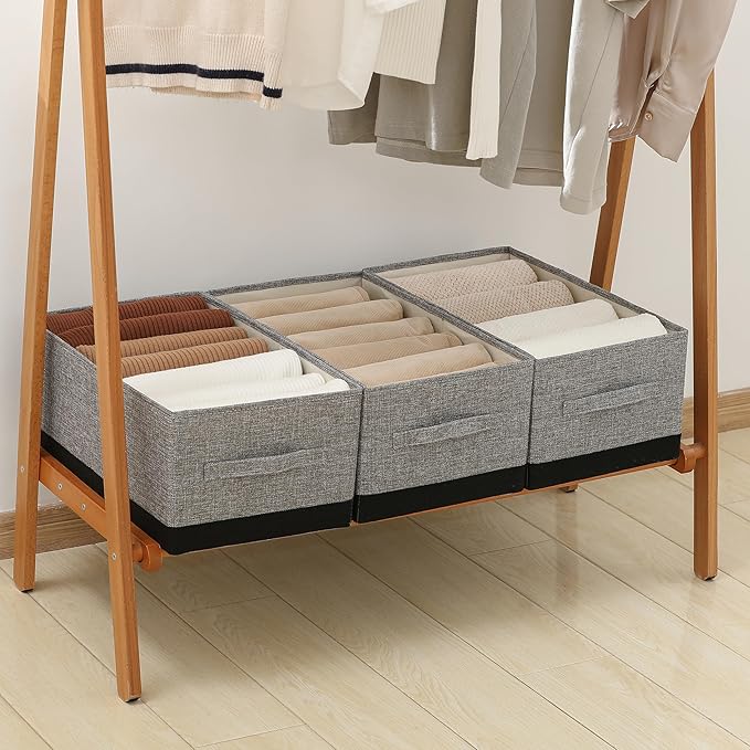 Linen Folding Storage Bins, 3 Pack Large Storage Baskets, Clothing Storage Bins - Image 9