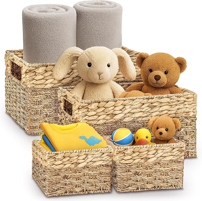 Seagrass and Hyacinth Nesting Wicker Basket, 4 pack, Natural Woven Storage by RUSTICHOMERESOURCES
