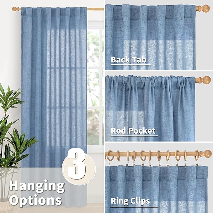 YoungsTex Denim Blue Short Linen Curtains 45 Inches Length - Image 5