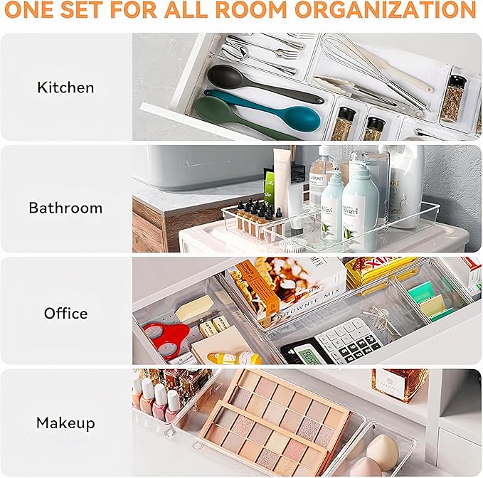 8-Pack Clear Plastic Drawer Organizer Trays – Large Dividers - Image 6
