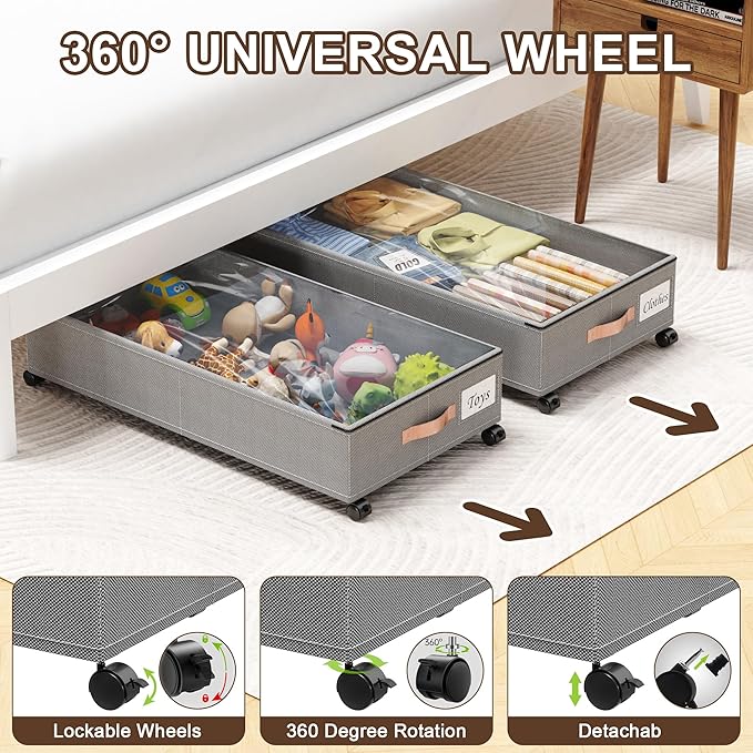 Under Bed Storage with Wheels, XXL 65L Under the bed storage Organizer Bins - Image 4