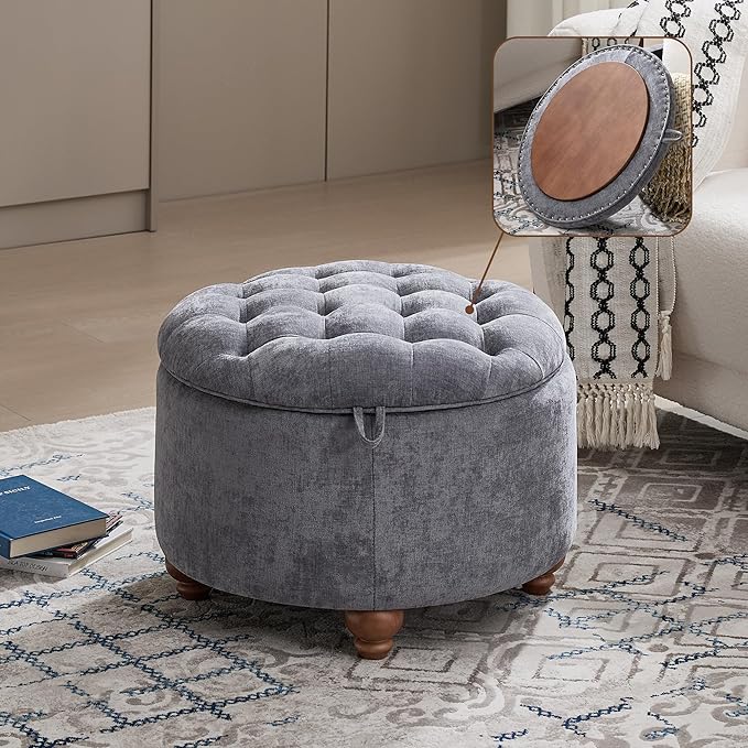 24Inch Round Storage Ottoman by WUTUTUEE