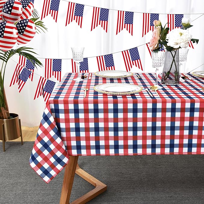 4th of July Checkered Tablecloth Fabric by Essifunia