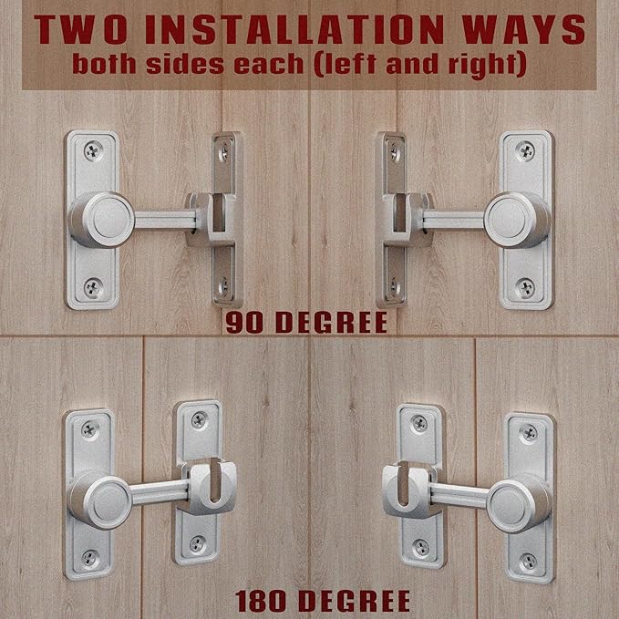 Barn Door Privacy Latch, 90°/180° Swing Slide Lock, Zinc-Alloy, Adhesive or - Image 3