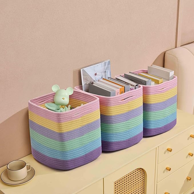 3 Pack Storage Cubes 11 Inch Cotton Rope Woven Baskets - Image 5