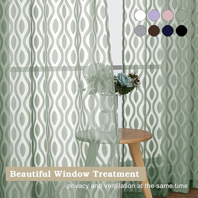 Aiyufeng Sheer Green Curtains 54 Inch Length 2 Panels, Soft Lightweight Clip - Image 7