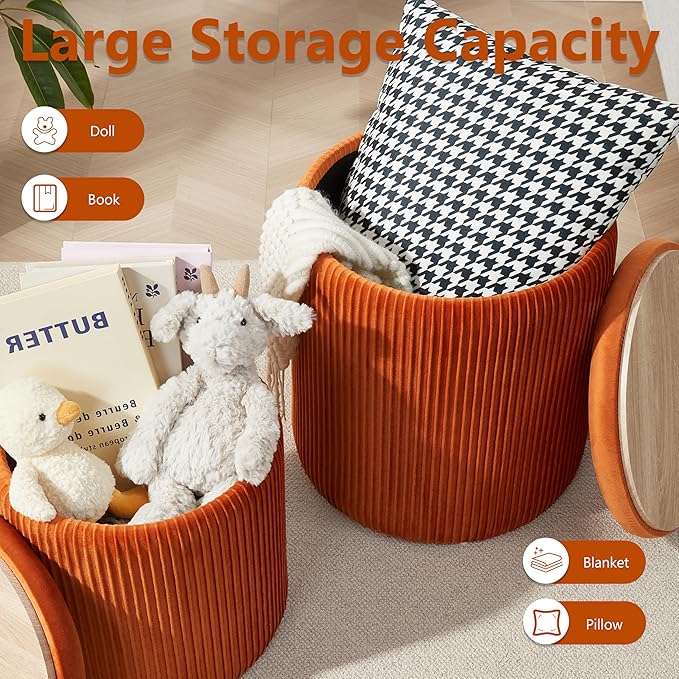Round Ottoman with Storage Set of 2, Vanity Stool with Storage - Image 4