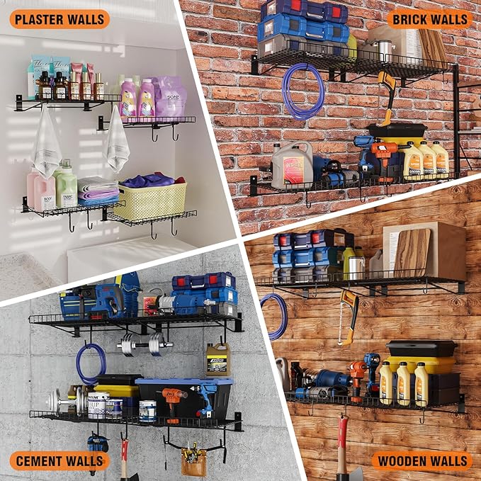 2 Pack Foldable Wall Shelf, Wall Mounted Garage Storage Shelves, Heavy Duty - Image 8