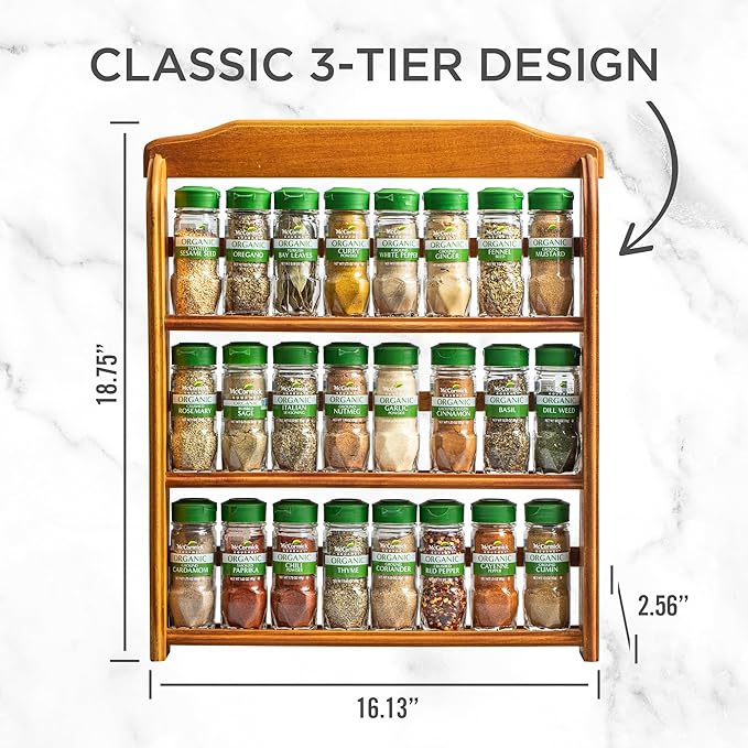 McCormick Gourmet Three Tier Wood 24 Piece Organic Spice Rack Organizer - Image 9