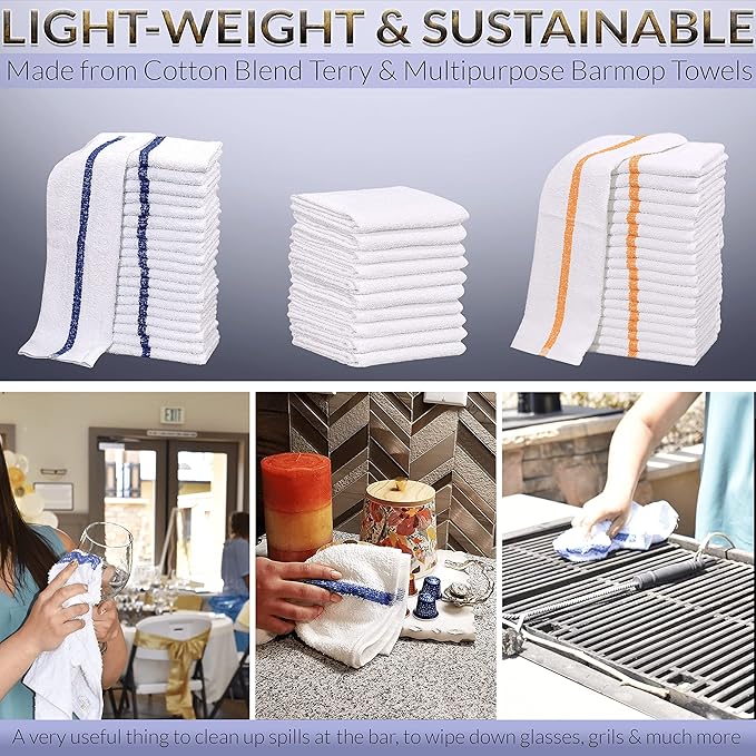 GOLD TEXTILES 60 PC New Cotton Blend White Restaurant Bar Mops Kitchen Towels - Image 3