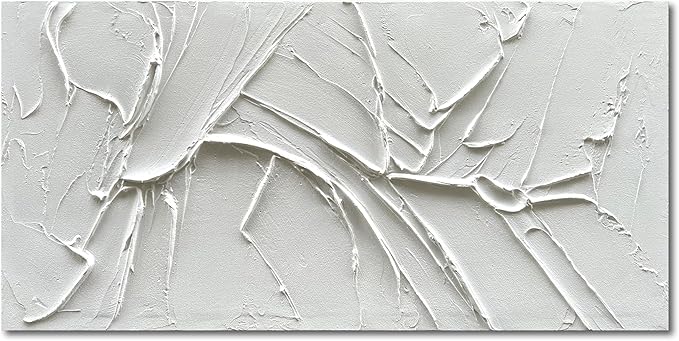 NANKAI Hand-Painted Thick Texture White Minimalist Oil Painting 30x60 Inch by NANKAIOilPaintingArt