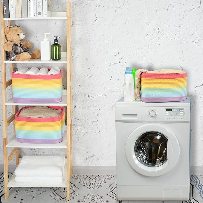 3-Pack Rainbow Storage Baskets 14.5X9.5X9.3“ – Woven Toy Organizer Bins - Image 5