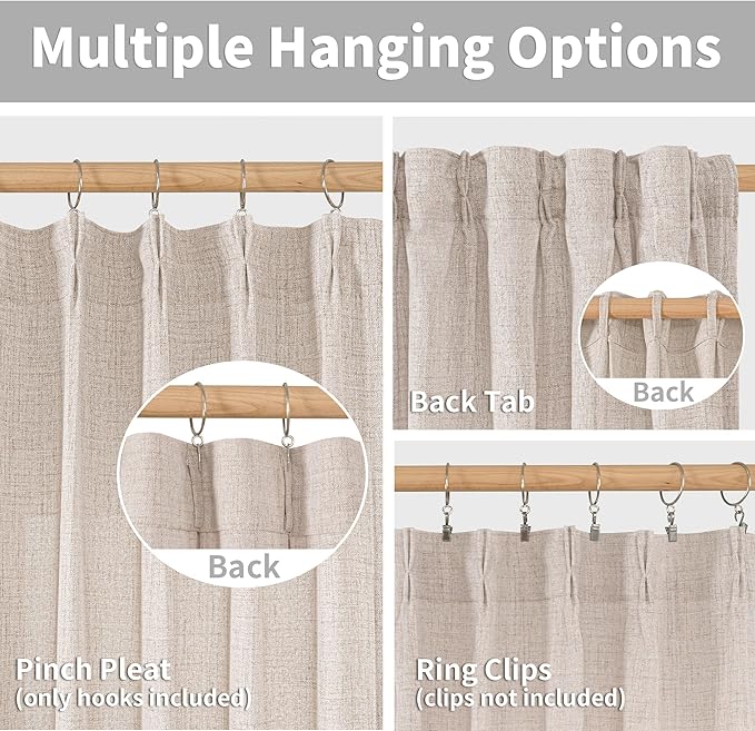 YoungsTex Pinch Pleated Linen Curtains 102 Inch Length 2 Panels Light Filtering - Image 3